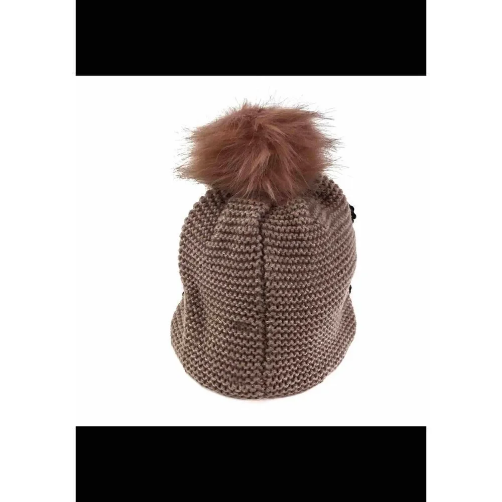Neiman Marcus Hat Pom Beanie Pink Tan Blush Floral Embellished Bling One Size
